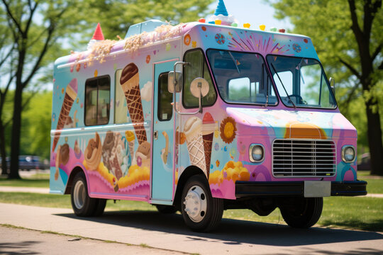 painted colorful ice cream van generative ai