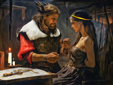 Heroic epos of Nibelung hoard. Hagen of Tyrone and Brundhild conspire against Siegfried the Dragon Slayer. Generative AI