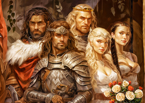 Heroic epos of Nibelung hoard. Double wedding in Worms of Siegfried and Kriemhild, as well as King Gunther with Brunhild. Generative AI
