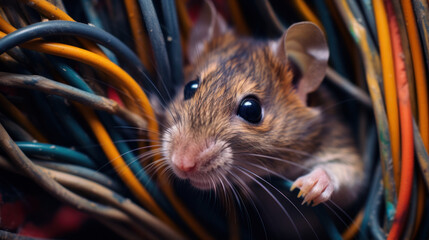 funny mouse tangled in electrical wires generative ai