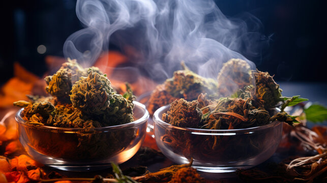 fragrant terpene smoke of sweet cannabis buds generative ai