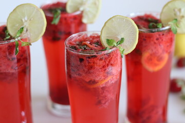 Strawberry mojito mocktail. A perfect fruity and bubbly drink for a hot summer day