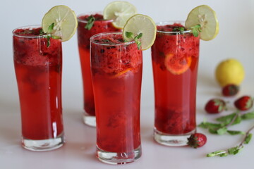 Strawberry mojito mocktail. A perfect fruity and bubbly drink for a hot summer day