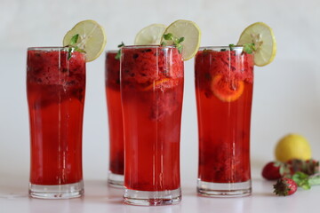 Strawberry mojito mocktail. A perfect fruity and bubbly drink for a hot summer day
