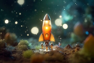 Miniature Rocket bokeh background Generative Ai