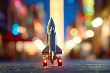 Miniature Rocket bokeh background Generative Ai