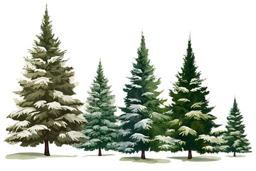 Christmas trees isolated white background, vector illustration PNG