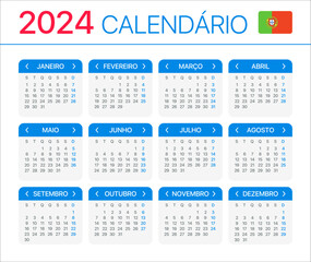 2024 Calendar - vector template graphic illustration - Portuguese version