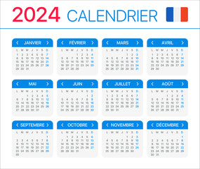 2024 Calendar - vector template graphic illustration - French version