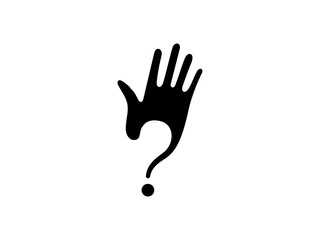 Hand with a question mark. Raised hand symbol to ask a question.