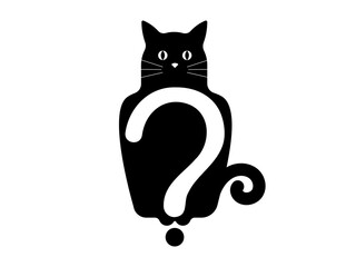 Silhouette of a cat with a question mark. Icon for questions on the theme of pets. Question symbol about cats.