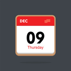 thursday 09 december icon with black background, calender icon