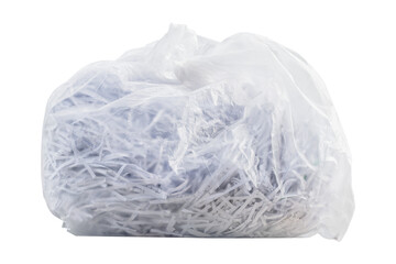 Shredding paper in white garbage bag