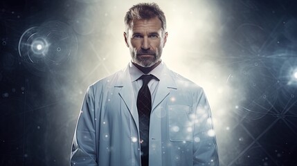 Medical banner featuring a doctor wearing a coat, generated by AI
