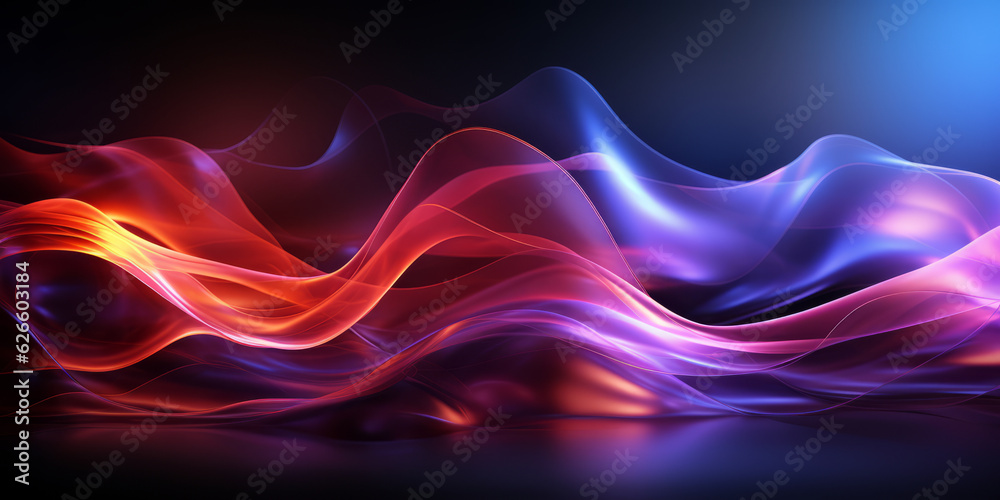 Fototapete Dark abstract background with glowing wave. Shiny moving lines design element. Modern purple blue gradient flowing wave lines. Futuristic technology concept. Vector
