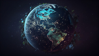 Beautiful earth globe in atmosphere space, symbolic generative ai digital illustration for environment, climate change and sustainable life style Ai generated image