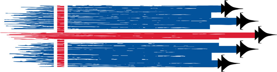 Iceland flag with military fighter jets isolated background
