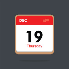 thursday 19 december icon with black background, calender icon
