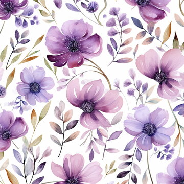 purple flowers watercolor seamless patterns, watercolor picture of flowers, floral