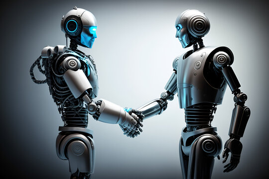 Business handshake between robots partners or friends. Generative AI