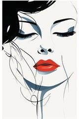 Minimalist Lineart Abstract Face  One Line on White Background