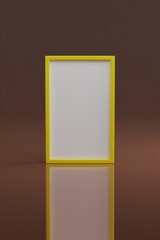 Yellow photo frame on brown background.