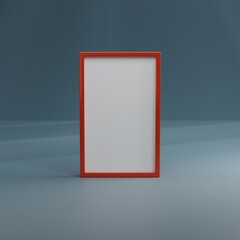 Red photo frame on blue background.