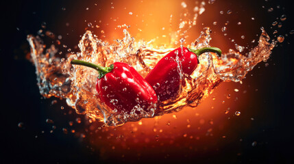Obraz na płótnie Canvas Fresh pepper in water splash. Few raw red peppers.