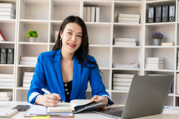 Asian woman bookkeeper excited accounts payable, assets, book value, equity, inventory, cost of goods sold, depreciation, expenses, gross profit, diversification, liquidity Market Research Concepts