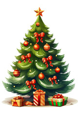 Decorated Christmas trees, white background, vector illustration PNG