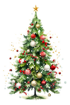 Decorated Christmas trees, white background, vector illustration PNG