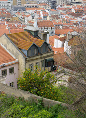 Obraz premium Libon city scape. City of Libon, Portugal with Tagus river blue sky and no clouds. Lisbon city view. 