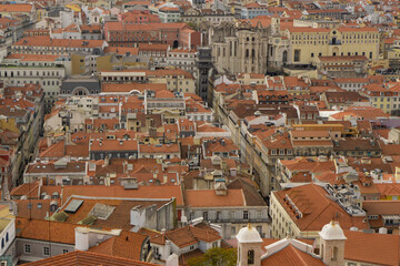 Fototapeta na wymiar Libon city scape. City of Libon, Portugal with Tagus river blue sky and no clouds. Lisbon city view. 