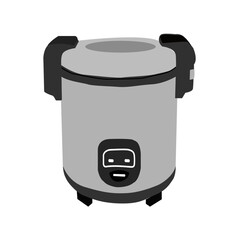 The steam from Hand hold wooden ladle in electric rice cooker in the kitchen.hot food concept