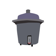 The steam from Hand hold wooden ladle in electric rice cooker in the kitchen.hot food concept