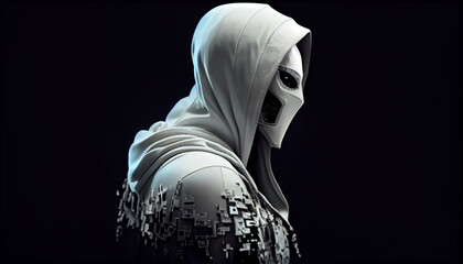 Dangerous cybercriminal in profile wearing a white mask Ai generated image