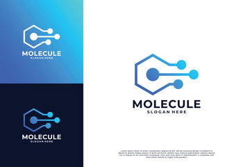 Naklejka premium Abstract molecule connection logo design. Nanotechnology logo for Scientific laboratory
