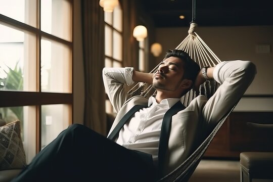 Business man sit and relax, easy lifestyle