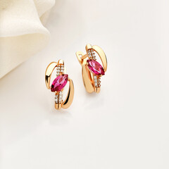 Elegant jewelry set. Jewellery set with gemstones. Jewelry accessories collage. Product still life concept. Ring, necklace and earrings.