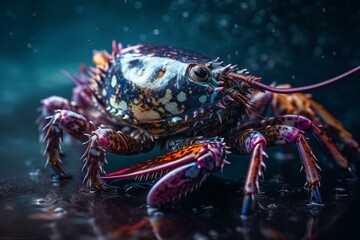 Artistic depiction of a decapod crustacean in a colorful aqueous medium. Generative AI - obrazy, fototapety, plakaty