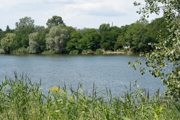 Obraz na płótnie Canvas River in city park in summer