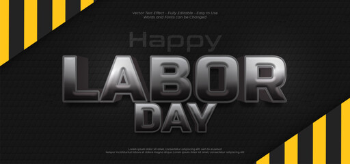 3d text vector happy labor day dark design template with font style effect
