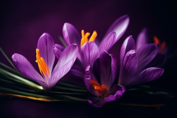 Saffron flowers in a sheer purple shade. Generative AI