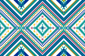 Ethnic geometric seamless pattern. Geometric dark blue and bright background. Design for fabric, clothes, decorative paper, wrapping, embroidery, illustration, vector, batik, element. ethnic pattern.