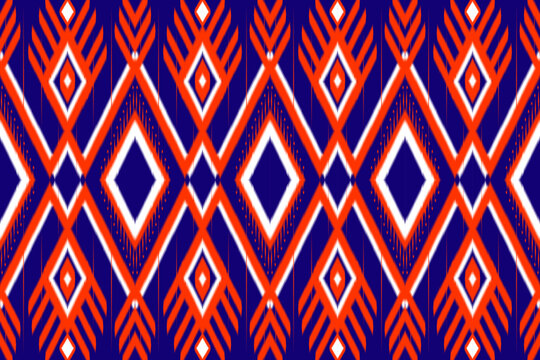 Horizontal navy blue asian ethnic geometric oriental ikat seamless traditional red and white lines pattern. design for Print, textile, clothes, fabric, carpet, wallpaper, background, element.