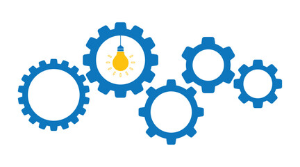 gears teamwork mechanism with leader lightbulb