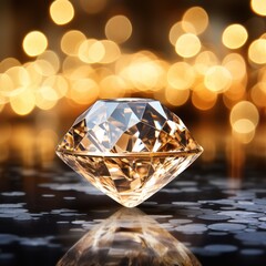Diamond. Diamond on a Golden Bokeh Background. Background With a Copy Space. Brilliant. Made With Generative AI.