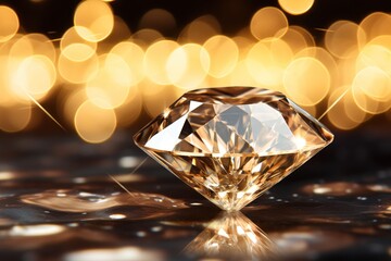 Diamond. Diamond isolated on a Golden Bokeh Background. Background With a Copy Space. Brilliant. Made With Generative AI.