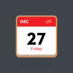 friday 27 december icon with black background, calender icon