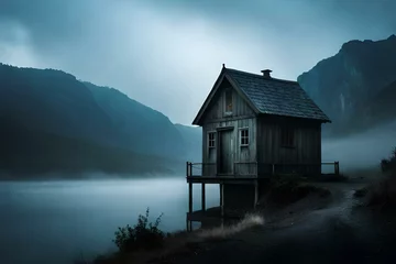 Foto op Canvas house in the fog at night © HotiGrapher